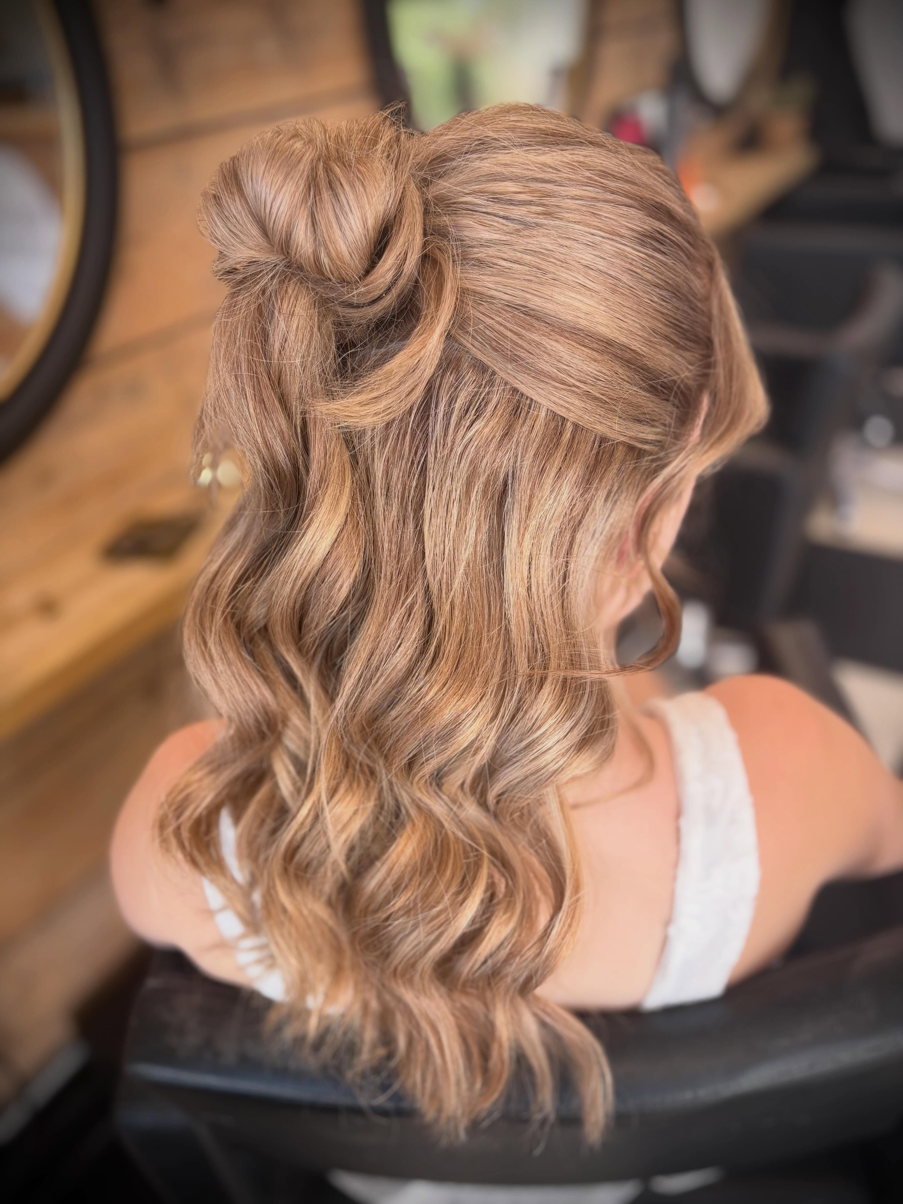 Blonde half-up occasion hairstyle created at The Hair Lodge